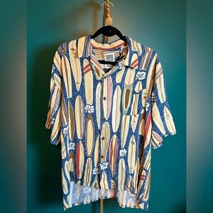 Ocean Current Blue and Red Surf Board Casual Button Down Shirt